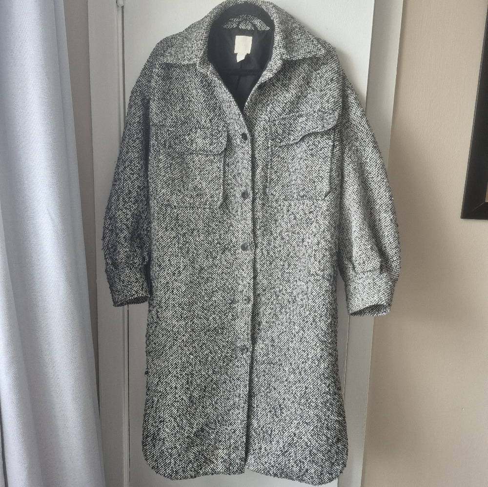Stylish Black and White Tweed Coat